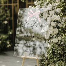 Modern Blush Pink Bow Monogram Wedding Welcome