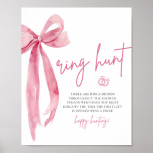 Modern Blush Pink Bow Ring Hunt Brautparty Poster