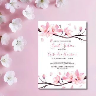 Modern Blush Pink Cherry Blossom Sakura Geburtstag Einladung