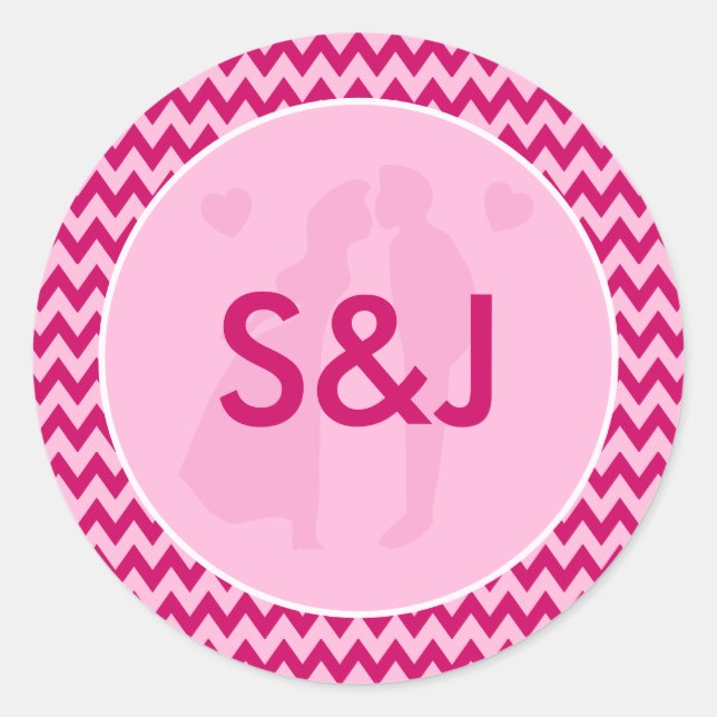 Modern Blush Pink Chevron Monogram Wedding Runder Aufkleber (Vorderseite)