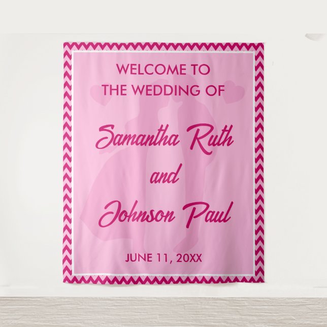 Modern Blush Pink Chevron Wedding Welcome Backdrop Wandteppich (Vorderseite)