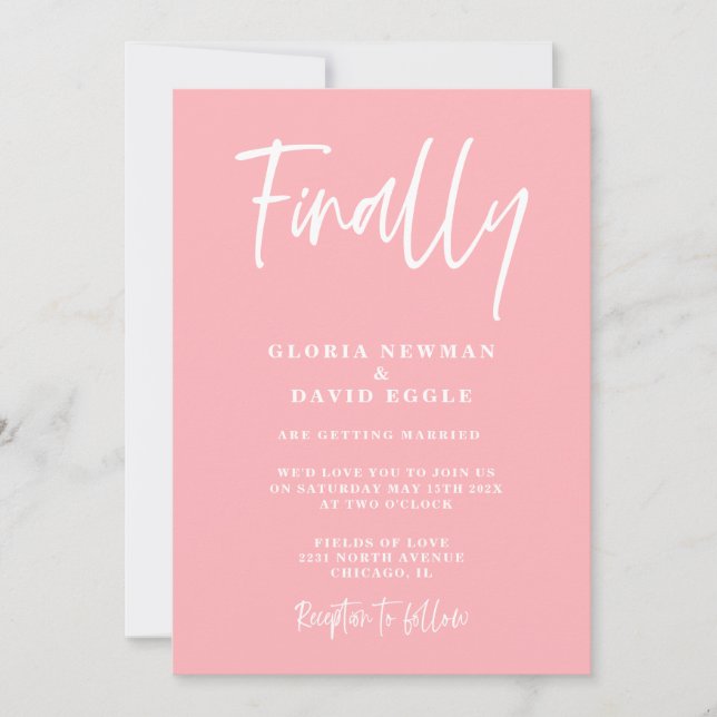 Modern Blush Pink Finally Wedding Invitation Einladung (Vorderseite)