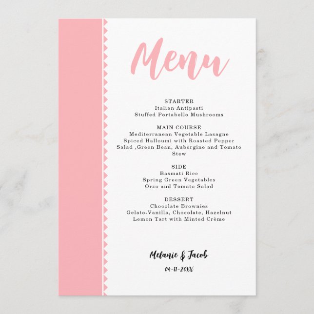 Modern Blush Pink Flat Menu Card Menükarte (Vorderseite)