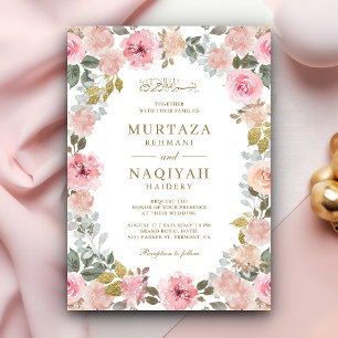 Modern Blush Pink Floral Islamische Hochzeit Einladung