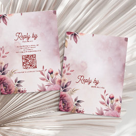 Modern Blush Pink Floral QR Code Romantic Wedding RSVP Karte