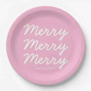 Modern Blush Pink Frohe Weihnachtszeitung Teller