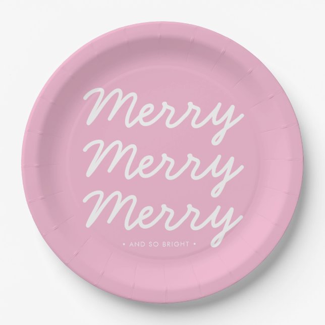 Modern Blush Pink Frohe Weihnachtszeitung Teller (Vorderseite)
