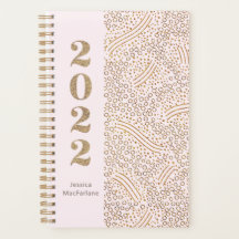 Modern Blush Pink Gold Confetti 2022 Jahr Monogram