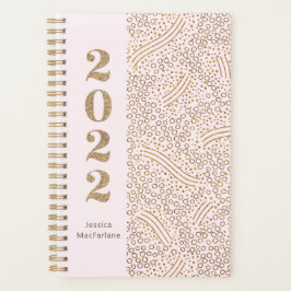 Modern Blush Pink Gold Confetti 2022 Jahr Monogram Planer