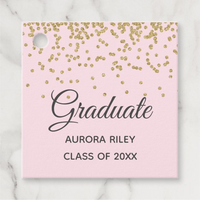 Modern Blush Pink Gold Glitzer Confetti Abschluss Geschenkanhänger (Vorderseite)