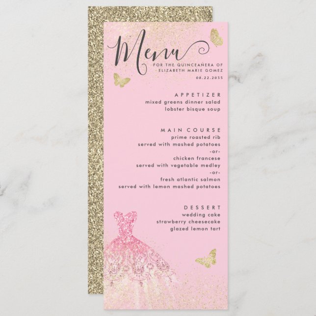 Modern Blush Pink Gold Glitzer Quinceanera Einladung (Vorne/Hinten)