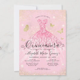 Modern Blush Pink Gold Glitzer Quinceanera Einladung