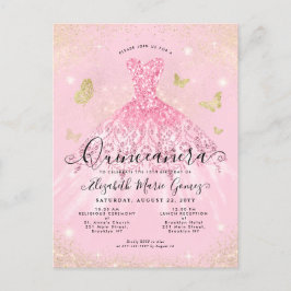Modern Blush Pink Gold Glitzer Quinceanera Postkarte