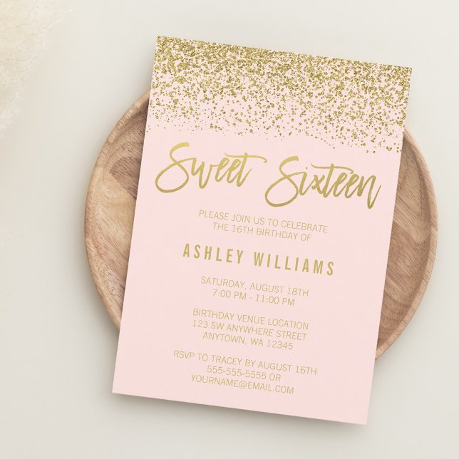 Modern Blush Pink Gold Glitzer Sweet 16 Einladung (Von Creator hochgeladen)