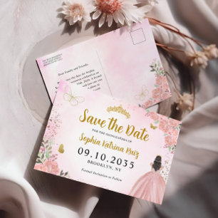 Modern Blush Pink Gold Quinceanera Save the Date Postkarte