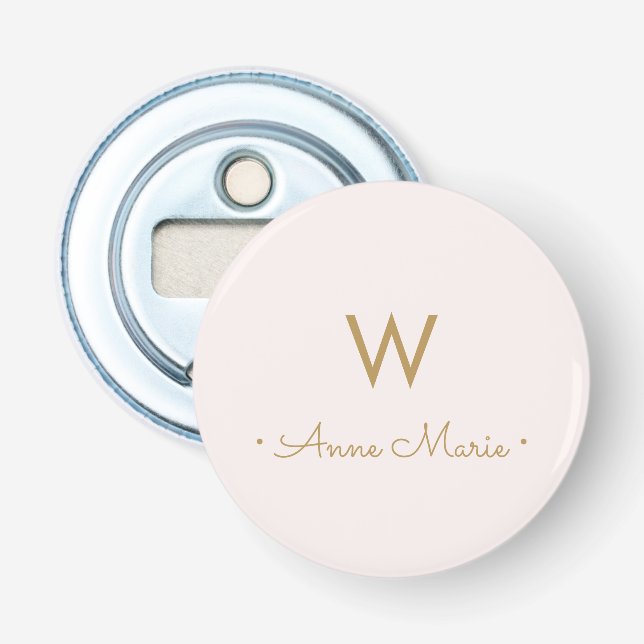 Modern Blush Pink Gold Script Monogram Flaschenöffner (Vorderseite)