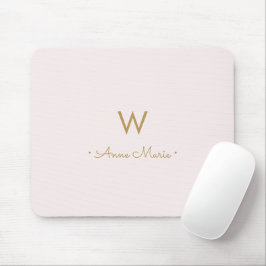 Modern Blush Pink Gold Script Monogram Mousepad