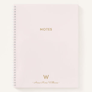 Modern Blush Pink Gold Script Monogram Notizbuch