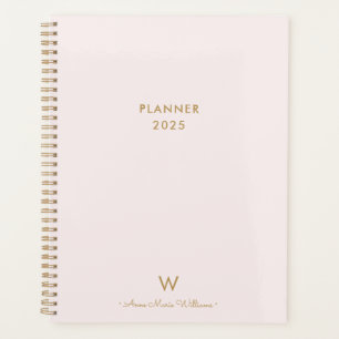 Modern Blush Pink Gold Script Monogram Planer