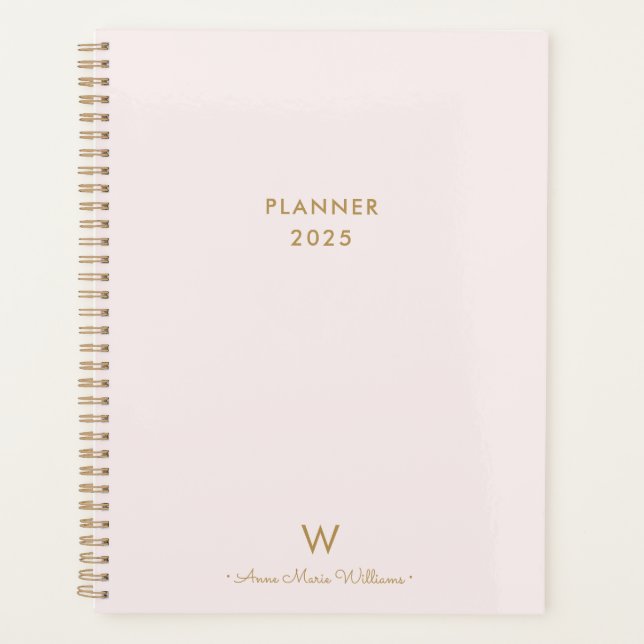 Modern Blush Pink Gold Script Monogram Planer (Vorderseite)