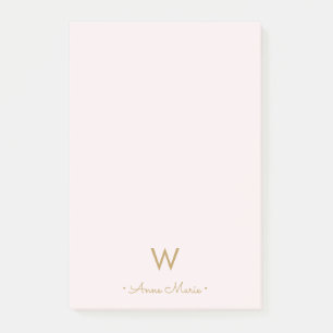 Modern Blush Pink Gold Script Monogram Post-it Klebezettel