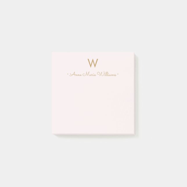 Modern Blush Pink Gold Script Monogram Post-it Klebezettel (Vorderseite)