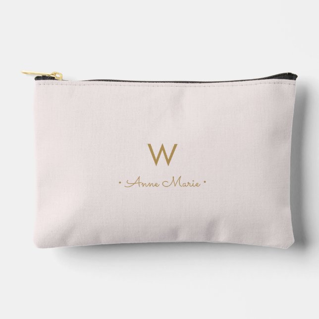 Modern Blush Pink Gold Script Monogram Zubehörtasche (Vorderseite)