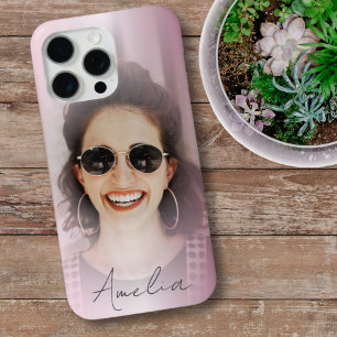 Modern Blush Pink Gradient ein Foto Ihr Name Case-Mate iPhone Hülle