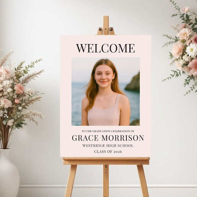 Modern Blush Pink Graduation Photo Welcome Sign Poster (Von Creator hochgeladen)