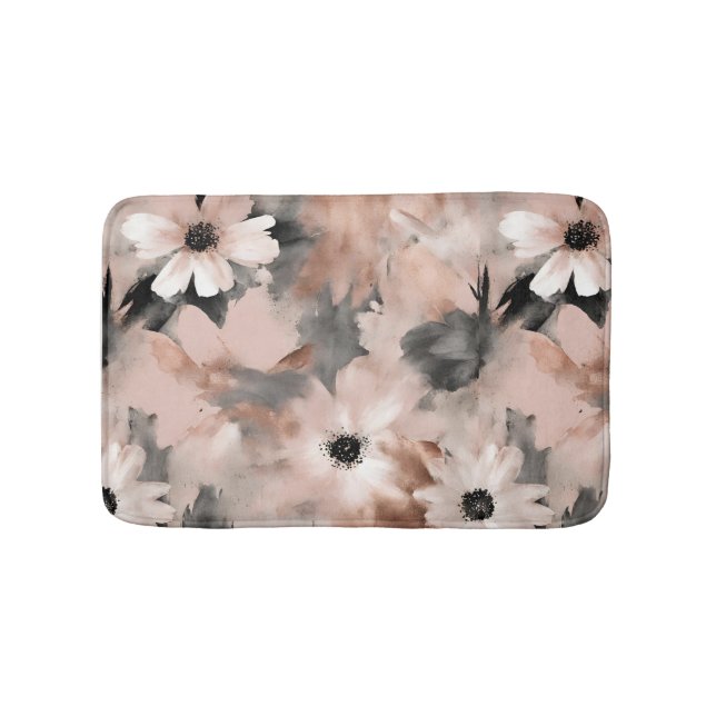 Modern Blush Pink Gray Floral  Badematte (Vorderseite)