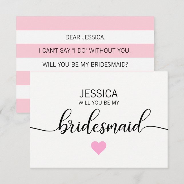 Modern Blush PINK Herz Werden Sie meine Bridesmaid Einladung (Vorne/Hinten)