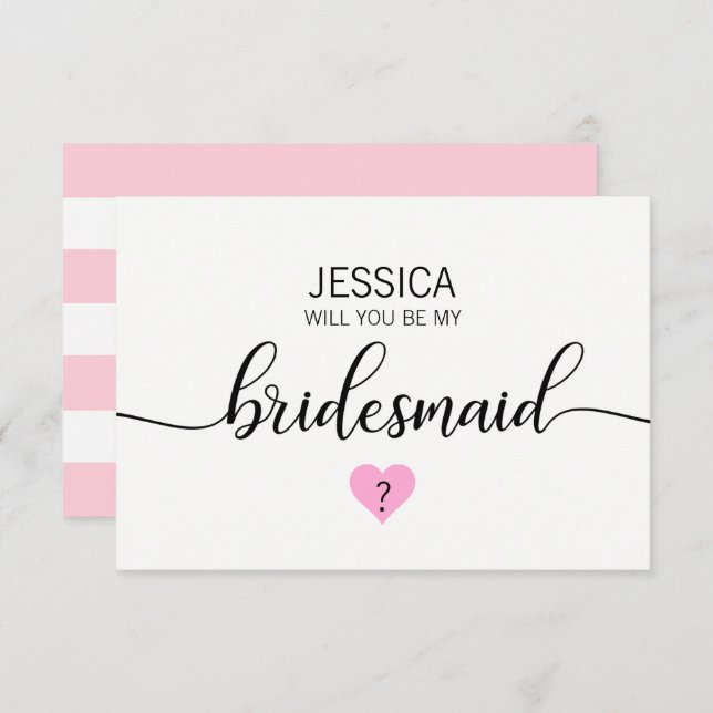 Modern Blush PINK Herz Werden Sie meine Bridesmaid Einladung (Vorne/Hinten)