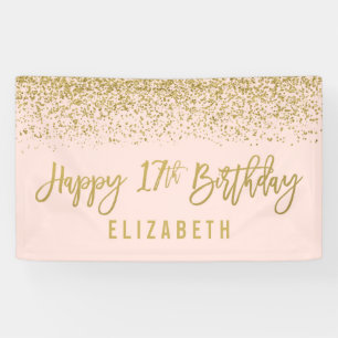 Modern Blush Pink Imitate Gold Glitzer 17. Geburts Banner
