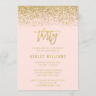Modern Blush Pink Imitate Gold Glitzer 30. Geburts Einladung