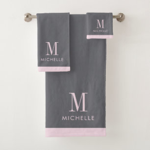 Modern Blush Pink Monogram grau Badhandtuch Set