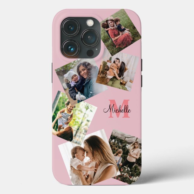 Modern Blush Pink Monogram Multi-Foto Case-Mate iPhone Hülle (Rückseite)