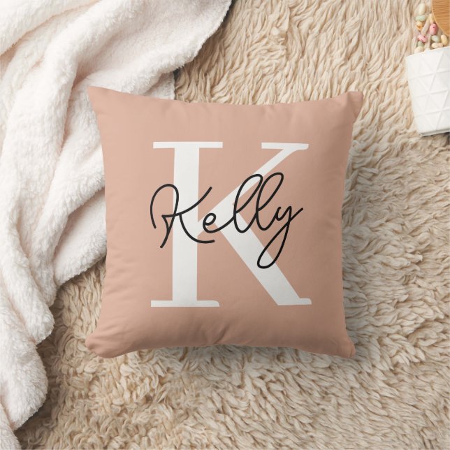 Modern Blush Pink Monogram Script Kissen (Decke)