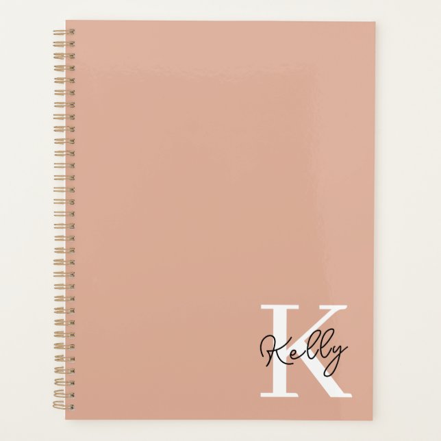 Modern Blush Pink Monogram Script Planer (Vorderseite)