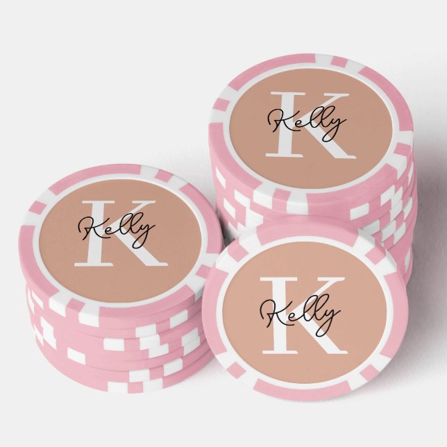 Modern Blush Pink Monogram Script Pokerchips (Stapel)