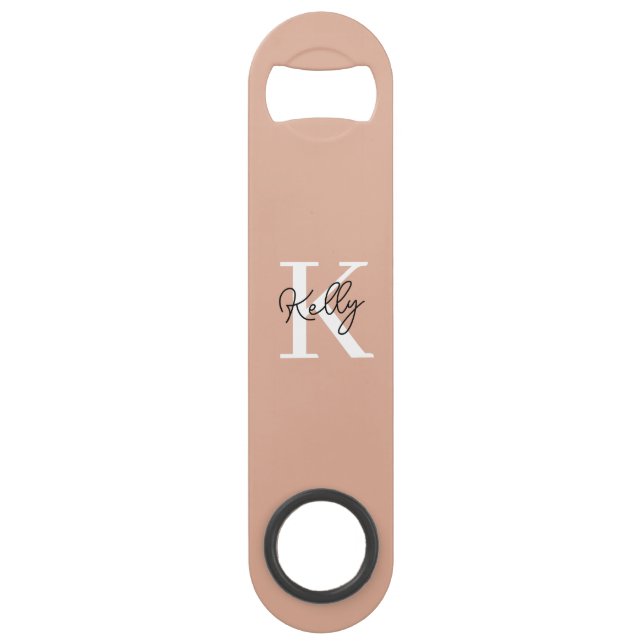 Modern Blush Pink Monogram Script Speed Flaschenöffner (Vorderseite)