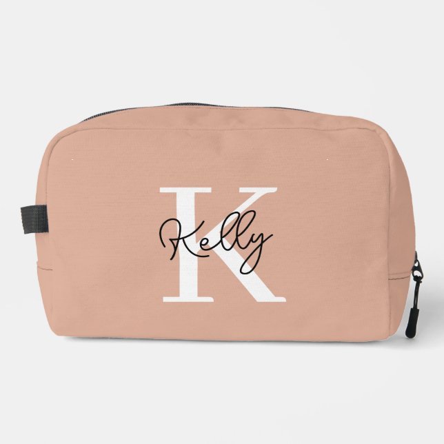 Modern Blush Pink Monogram Script Waschbeutel (Vorderseite)