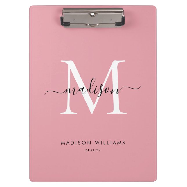 Modern Blush Pink Monogram Stilvoller Name Klemmbrett (Vorderseite)