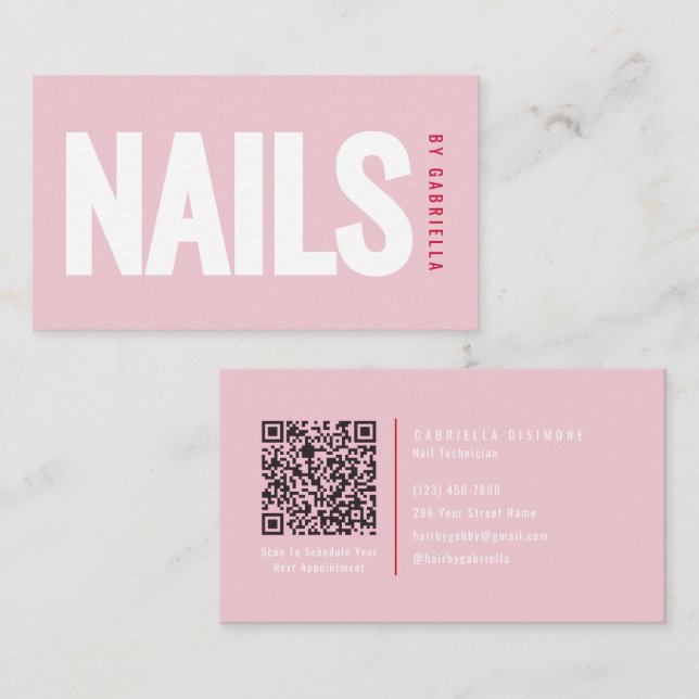 Modern Blush Pink Nail Salon QR Code Visitenkarte (Vorne/Hinten)