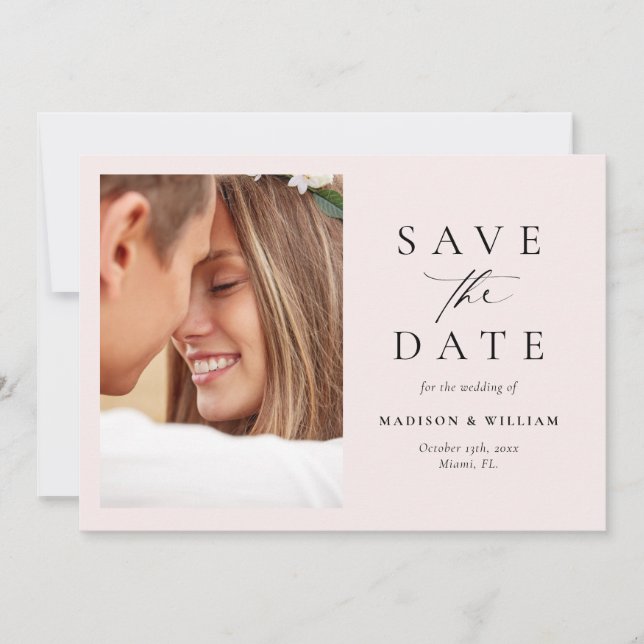 Modern Blush Pink Script Foto Save the Date (Vorderseite)