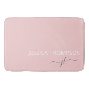 Modern Blush Pink Simple Girly Monogram Name  Badematte