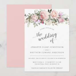 Modern Blush Pink Sweetheart Rose Bouquet Wedding Einladung