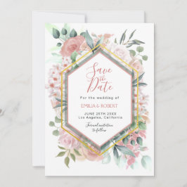 Modern Blush Pink Watercolor Floral Gold Rahmen Save The Date