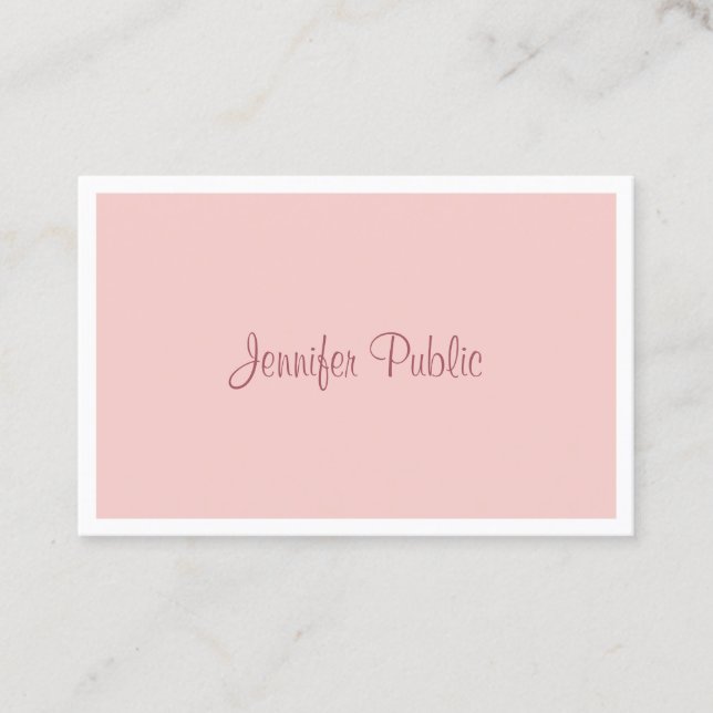 Modern Blush Pink White Elegant Handwriting Script Visitenkarte (Vorderseite)