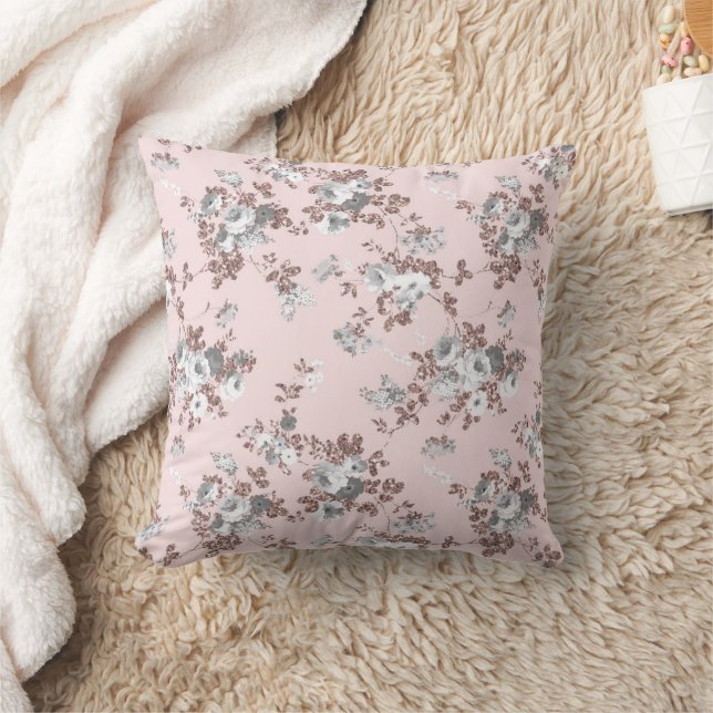 Modern blush pink white rose gold glitter floral kissen (Decke)