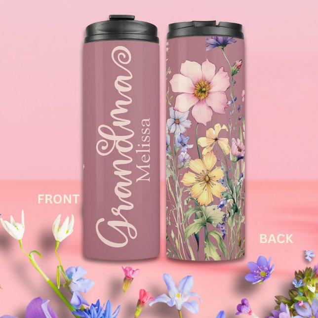 Modern Blush Pink Wilde Blume Oma Thermosbecher (Von Creator hochgeladen)